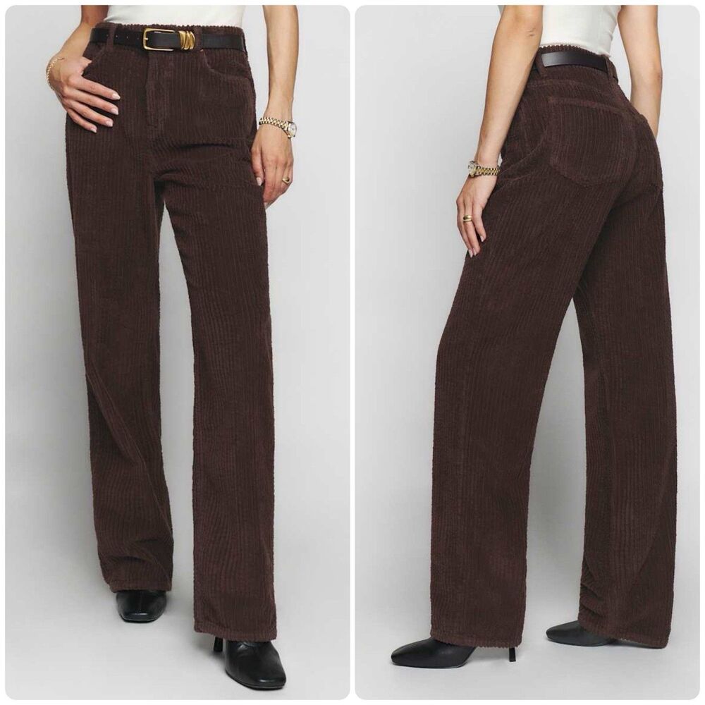 Reformation Preston Baggy Straight Corduroy Pant Brown Size 26